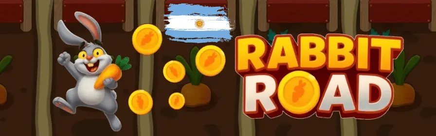 Imagen de Rabbit Road Argentina con el logotipo del juego y un conejo